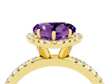 Yellow gold Heart Cut Halo Round Diamond Pavé Band Four-Prong Ring_4