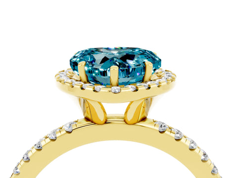 Yellow gold Heart Cut Halo Round Diamond Pavé Band Four-Prong Ring_4