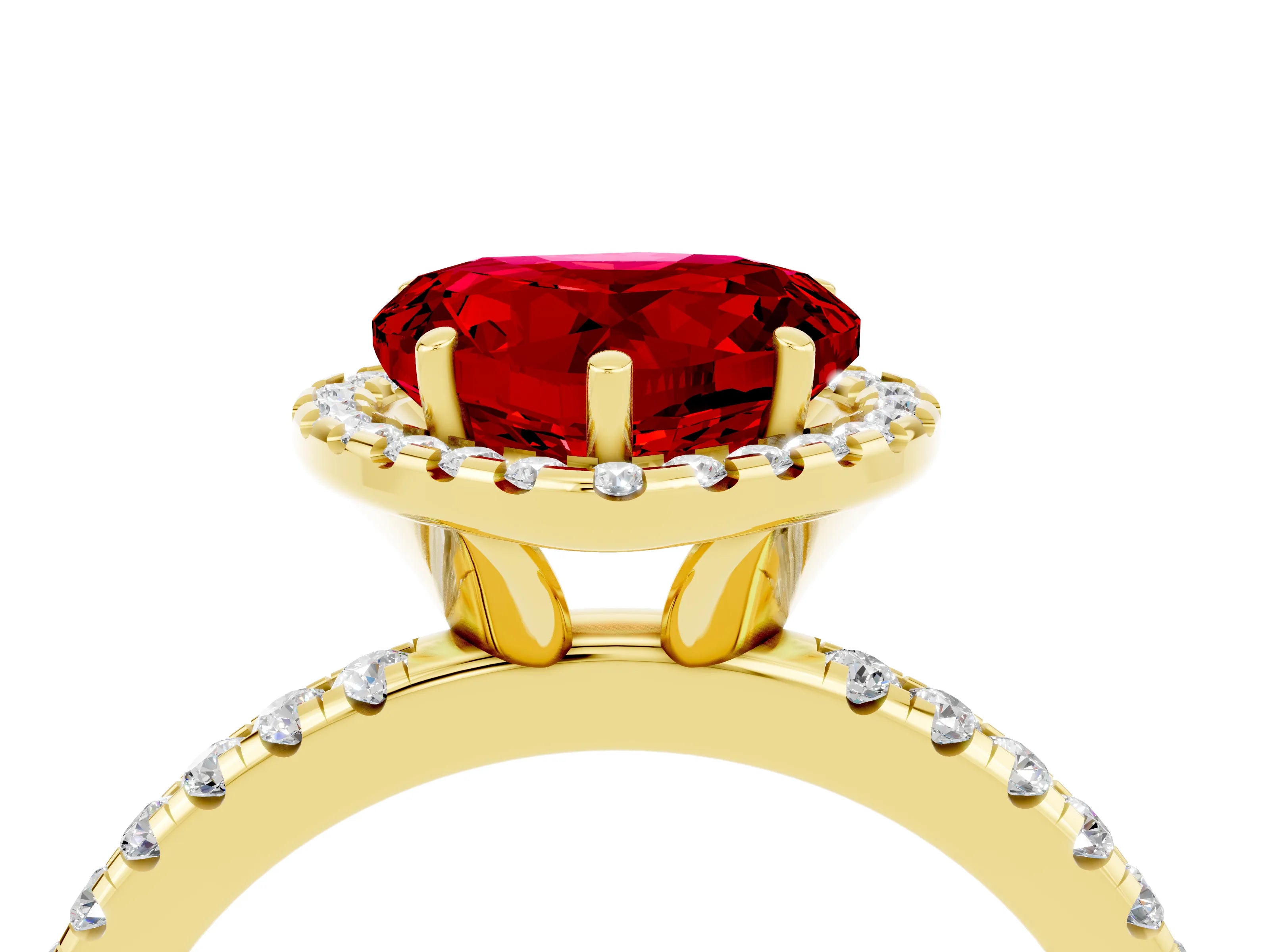 Yellow gold Heart Cut Halo Round Diamond Pavé Band Four-Prong Ring_4