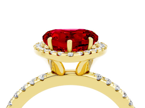 Yellow gold Heart Cut Halo Round Diamond Pavé Band Four-Prong Ring_4
