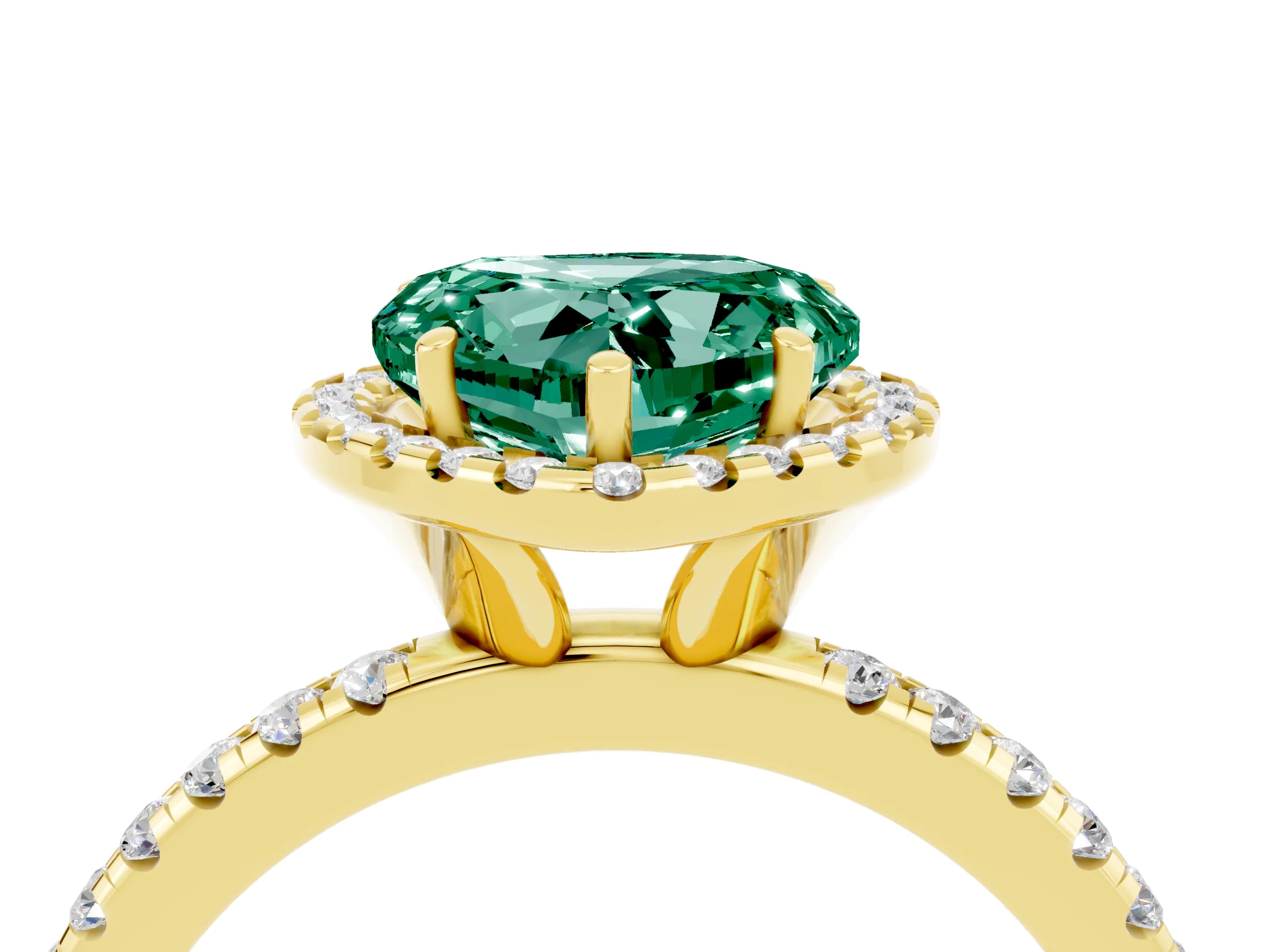 Yellow gold Heart Cut Halo Round Diamond Pavé Band Four-Prong Ring_4