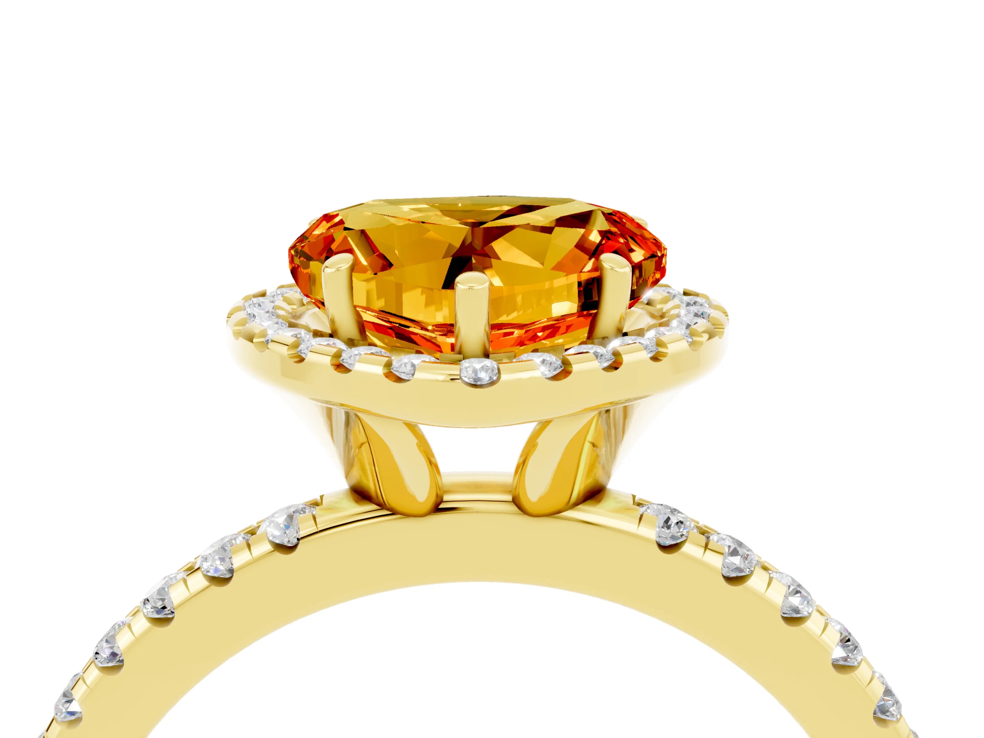 Yellow gold Heart Cut Halo Round Diamond Pavé Band Four-Prong Ring_4