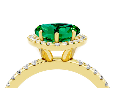 Yellow gold Heart Cut Halo Round Diamond Pavé Band Four-Prong Ring_4