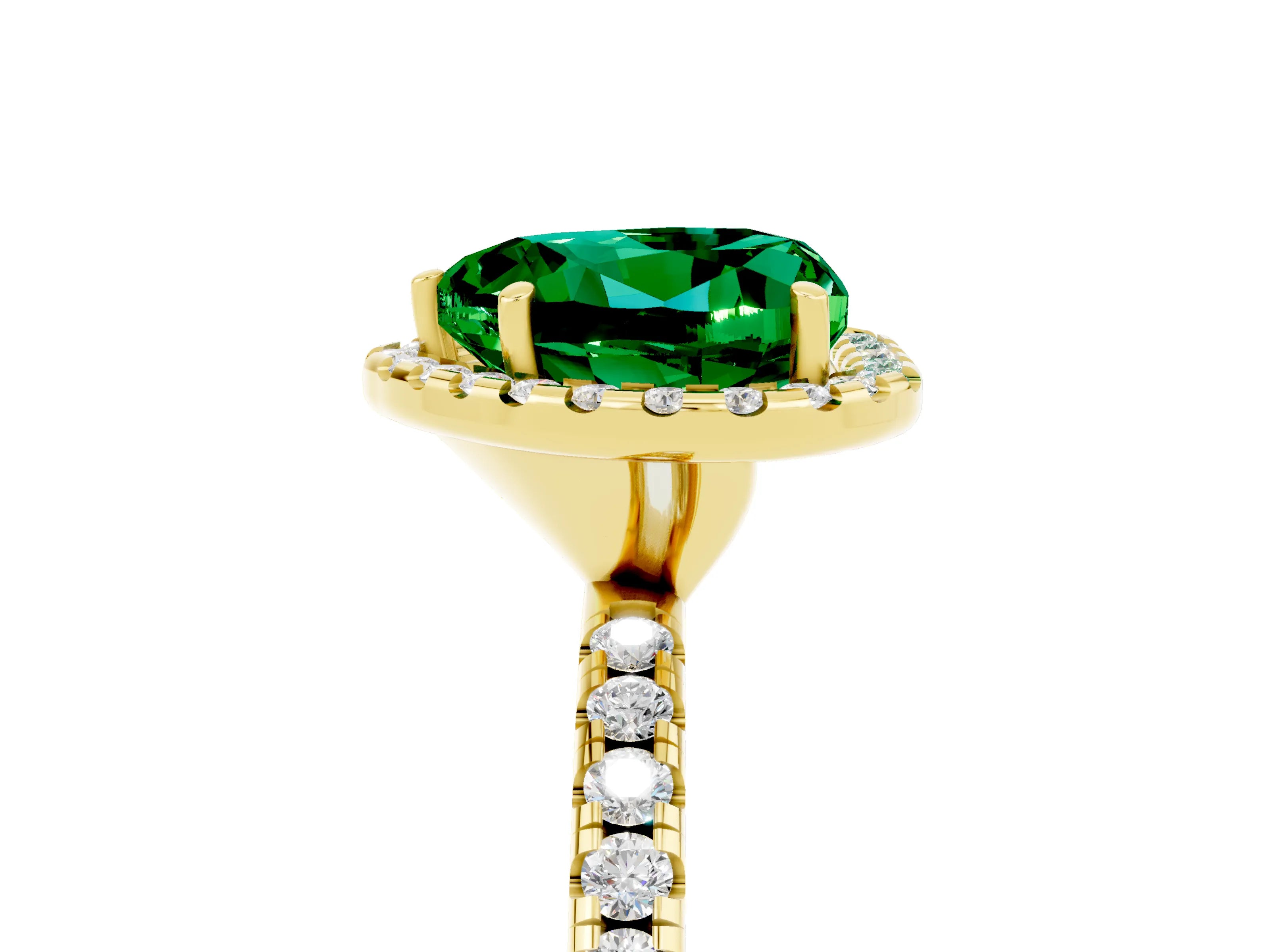 Yellow gold Heart Cut Halo Round Diamond Pavé Band Four-Prong Ring_5