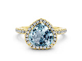 Yellow gold Heart Cut Halo Round Diamond Pavé Band Four-Prong Ring