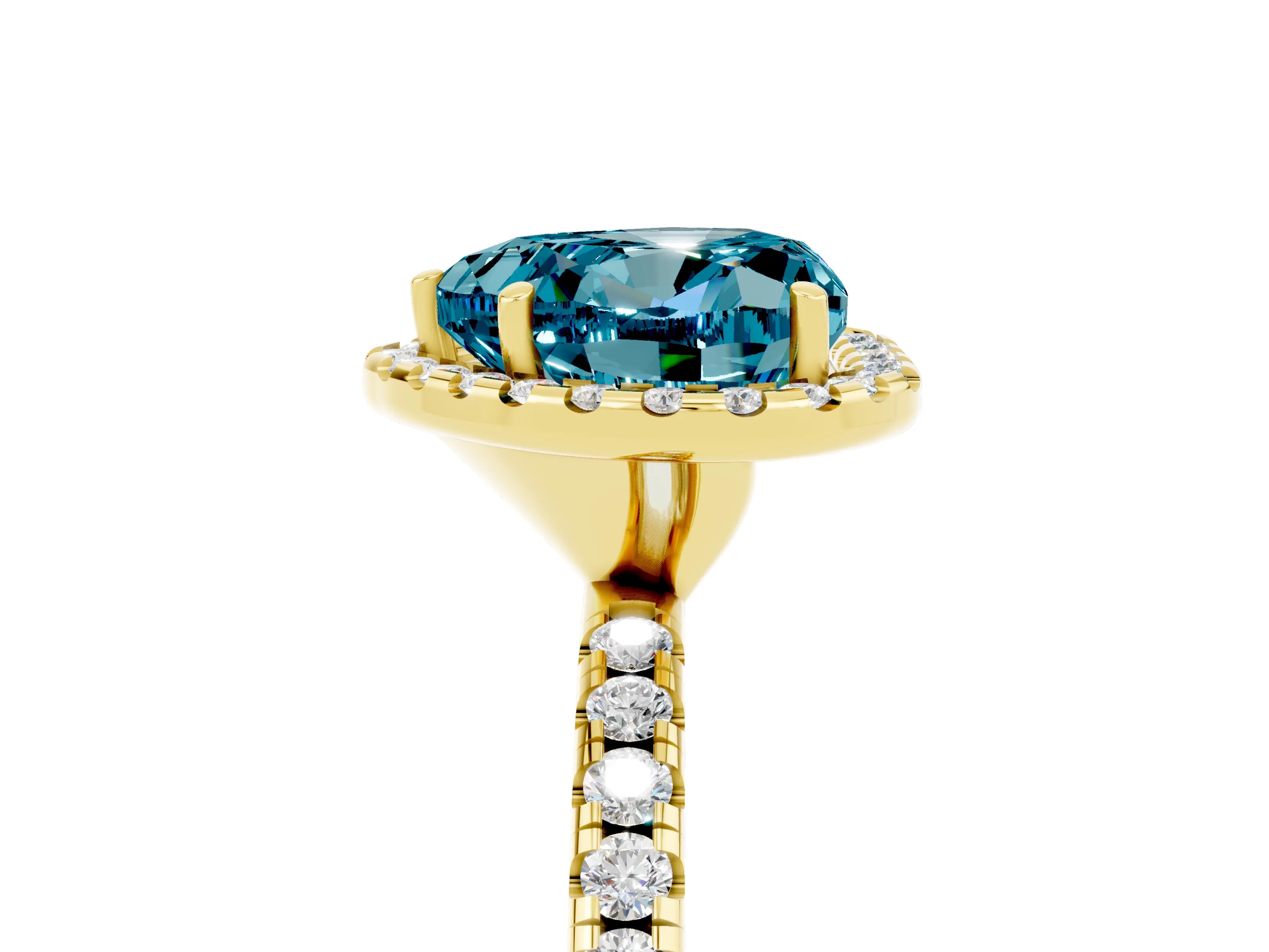 Yellow gold Heart Cut Halo Round Diamond Pavé Band Four-Prong Ring_5