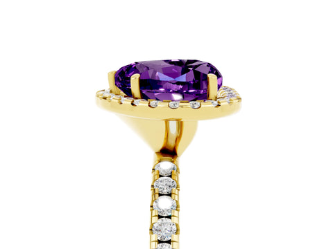 Yellow gold Heart Cut Halo Round Diamond Pavé Band Four-Prong Ring_5