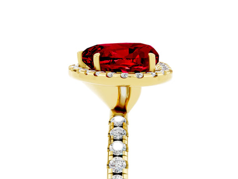 Yellow gold Heart Cut Halo Round Diamond Pavé Band Four-Prong Ring_5