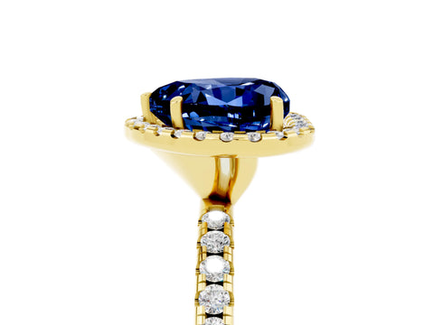 Yellow gold Heart Cut Halo Round Diamond Pavé Band Four-Prong Ring_5
