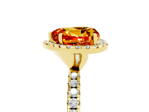 Yellow gold Heart Cut Halo Round Diamond Pavé Band Four-Prong Ring_5