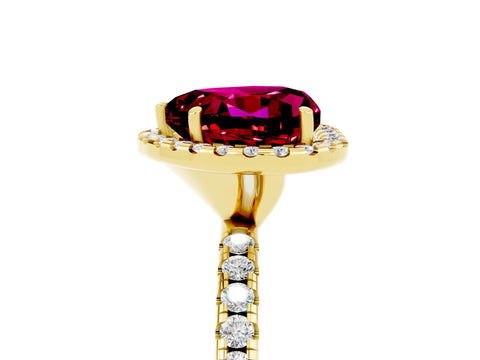 Yellow gold Heart Cut Halo Round Diamond Pavé Band Four-Prong Ring_5