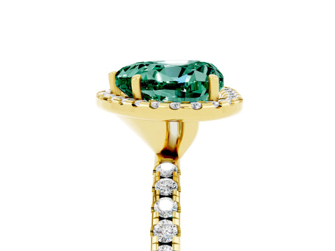 Yellow gold Heart Cut Halo Round Diamond Pavé Band Four-Prong Ring_5