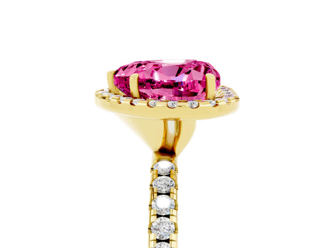 Yellow gold Heart Cut Halo Round Diamond Pavé Band Four-Prong Ring_5