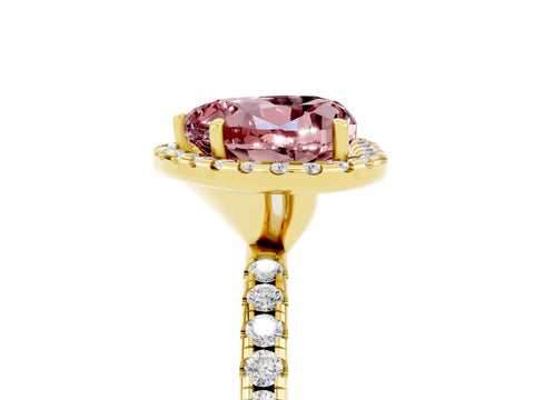 Yellow gold Heart Cut Halo Round Diamond Pavé Band Four-Prong Ring_5