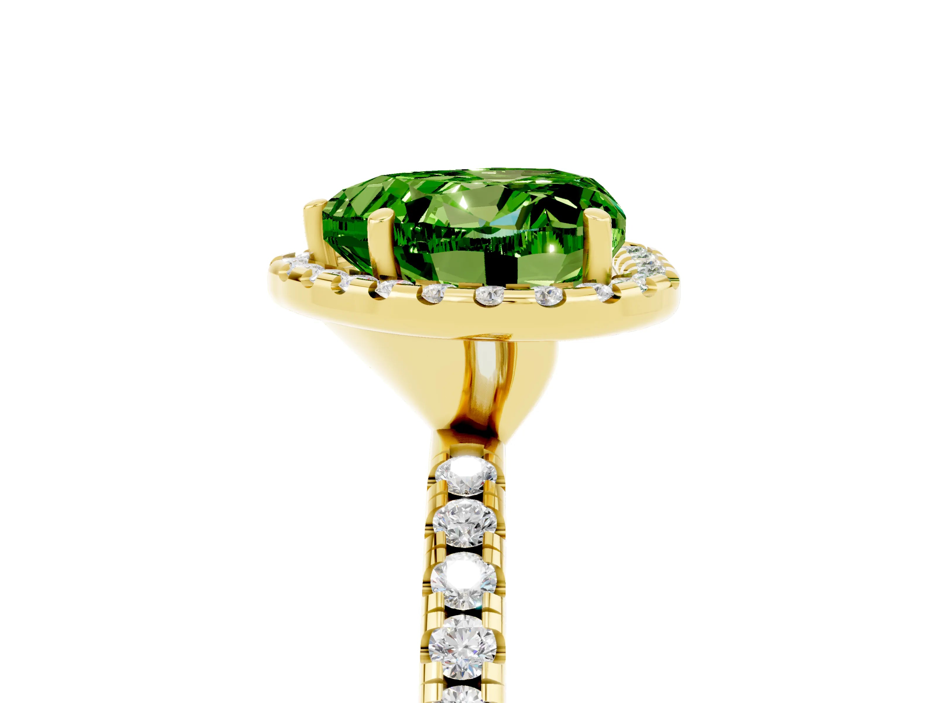 Yellow gold Heart Cut Halo Round Diamond Pavé Band Four-Prong Ring_5