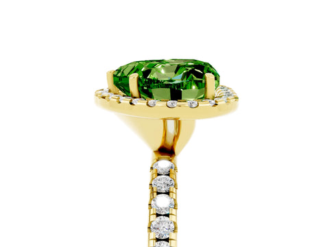 Yellow gold Heart Cut Halo Round Diamond Pavé Band Four-Prong Ring_5