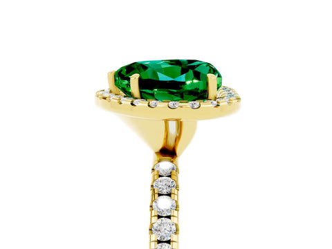 Yellow gold Heart Cut Halo Round Diamond Pavé Band Four-Prong Ring_5