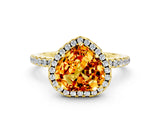 Yellow gold Heart Cut Halo Round Diamond Pavé Band Four-Prong Ring