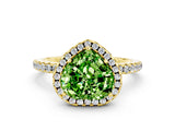Yellow gold Heart Cut Halo Round Diamond Pavé Band Four-Prong Ring