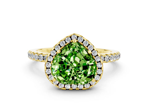 Yellow gold Heart Cut Halo Round Diamond Pavé Band Four-Prong Ring