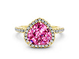 Yellow gold Heart Cut Halo Round Diamond Pavé Band Four-Prong Ring