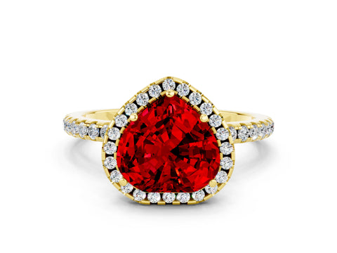 Yellow gold Heart Cut Halo Round Diamond Pavé Band Four-Prong Ring