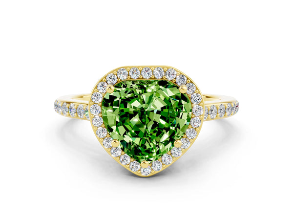 Yellow gold Heart Cut Halo Round Diamond Pavé Band with Four-Prong Setting
