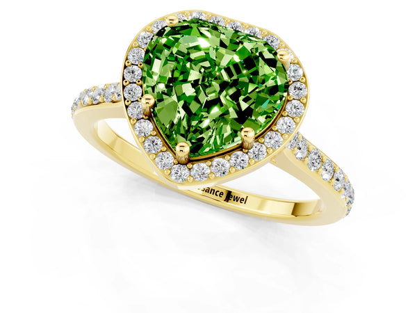 Yellow gold Heart Cut Halo Round Diamond Pavé Band with Four-Prong Setting