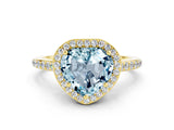 Yellow gold Heart Cut Halo Round Diamond Pavé Band with Four-Prong Setting