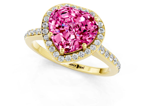 Yellow gold Heart Cut Halo Round Diamond Pavé Band with Four-Prong Setting_1