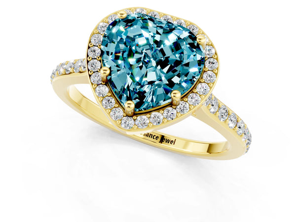Yellow gold Heart Cut Halo Round Diamond Pavé Band with Four-Prong Setting