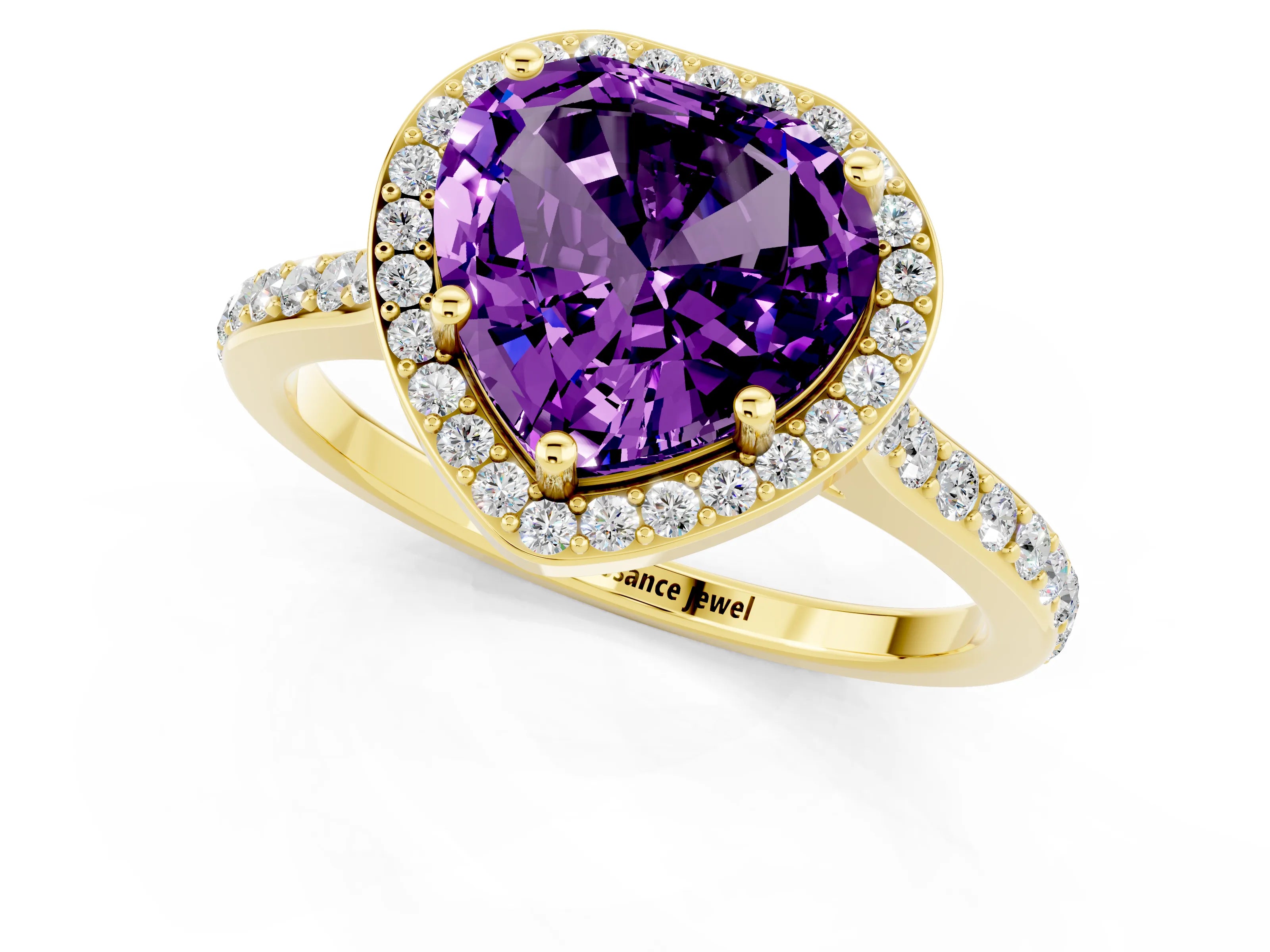 Yellow gold Heart Cut Halo Round Diamond Pavé Band with Four-Prong Setting_1
