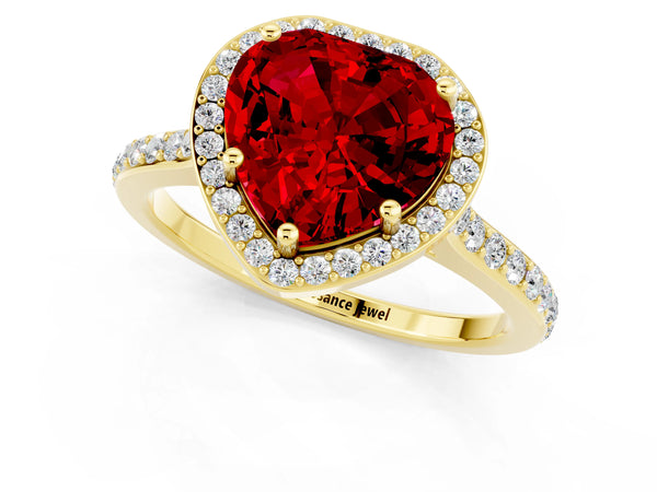 Yellow gold Heart Cut Halo Round Diamond Pavé Band with Four-Prong Setting