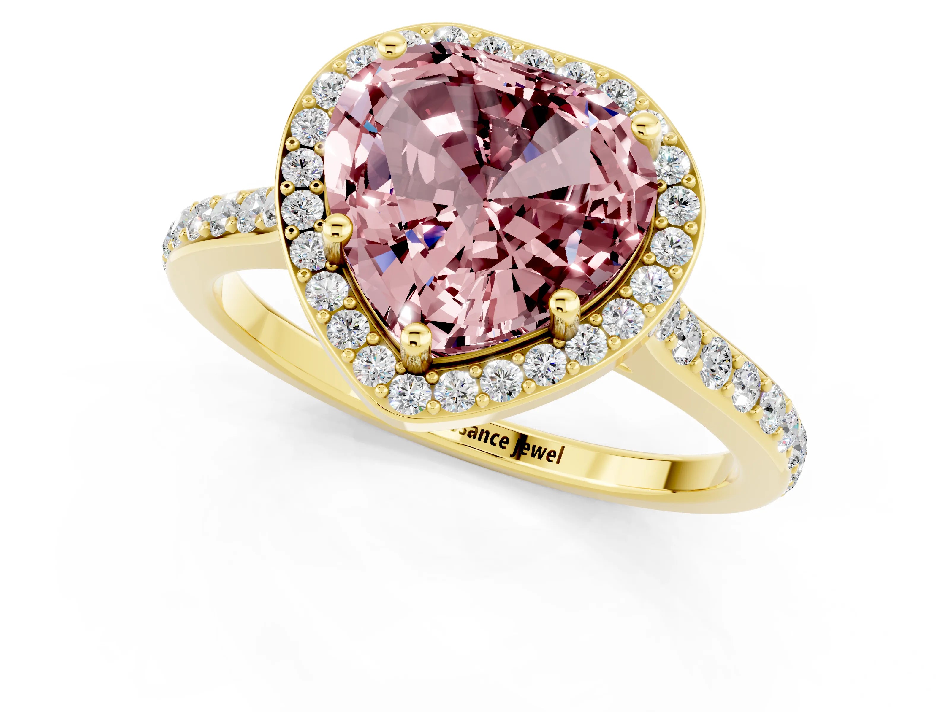 Yellow gold Heart Cut Halo Round Diamond Pavé Band with Four-Prong Setting_1
