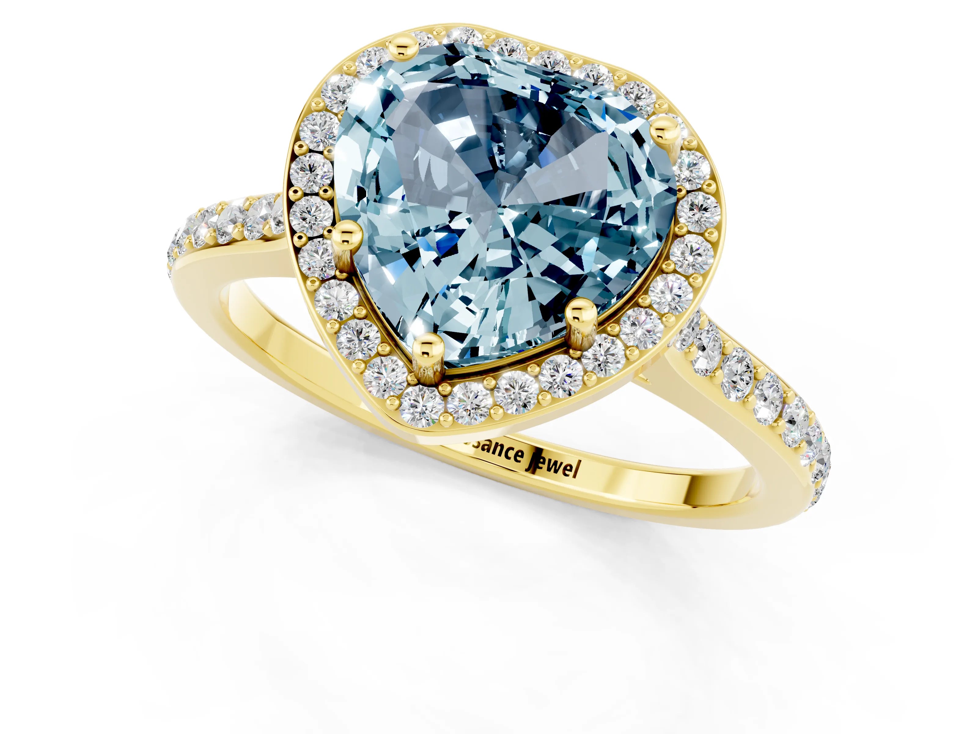 Yellow gold Heart Cut Halo Round Diamond Pavé Band with Four-Prong Setting_1