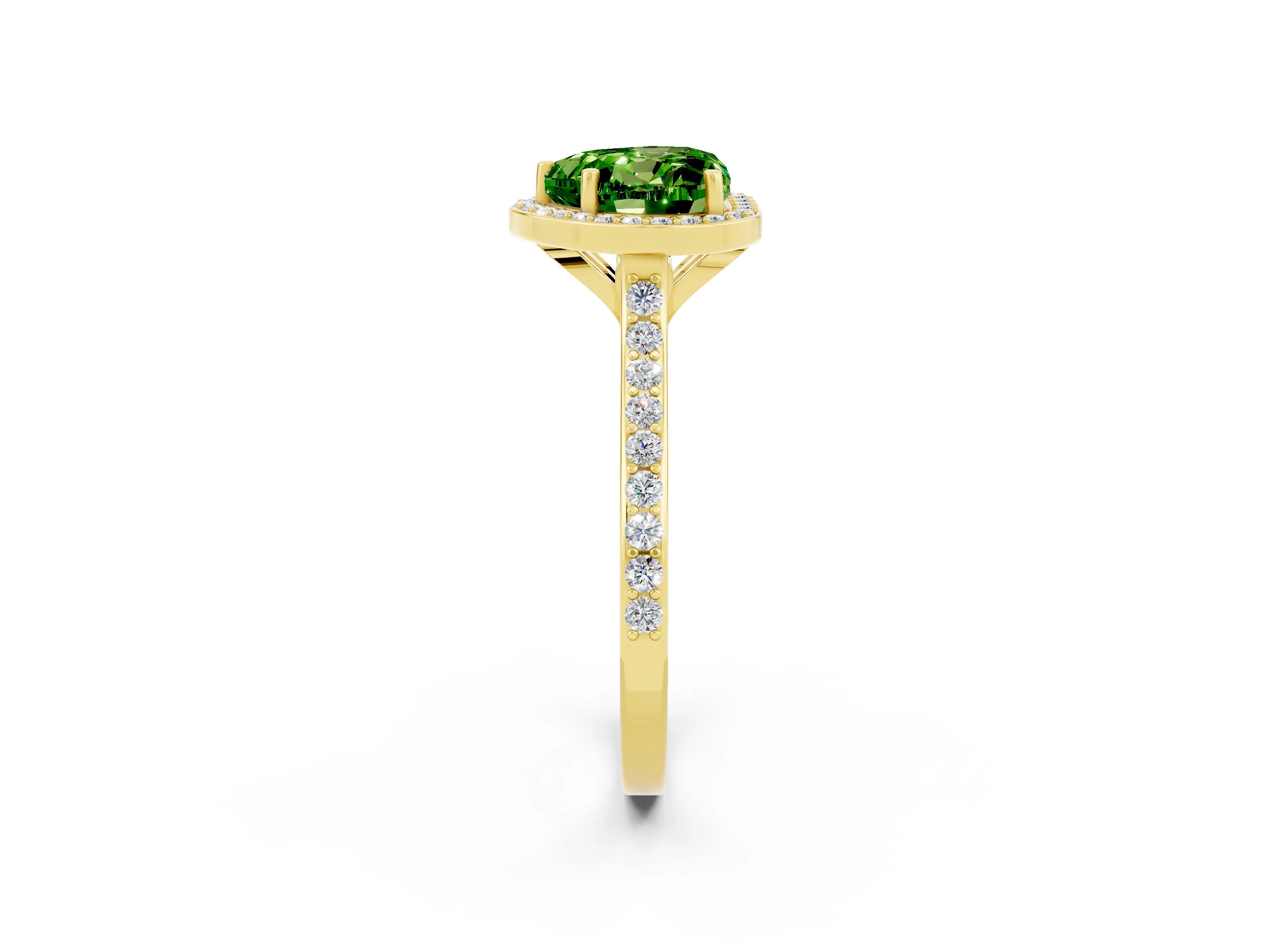 Yellow gold Heart Cut Halo Round Diamond Pavé Band with Four-Prong Setting_2