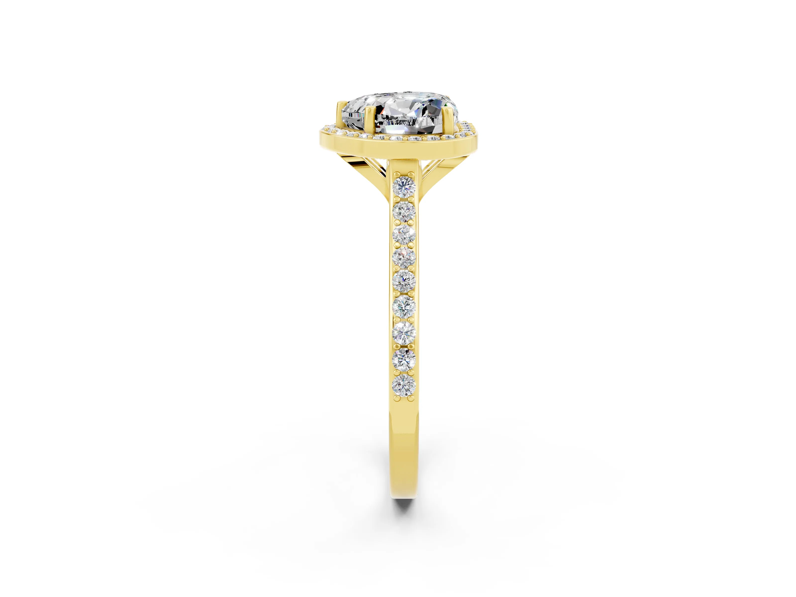 Yellow gold Heart Cut Halo Round Diamond Pavé Band with Four-Prong Setting_2