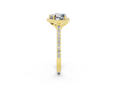 Yellow gold Heart Cut Halo Round Diamond Pavé Band with Four-Prong Setting_2
