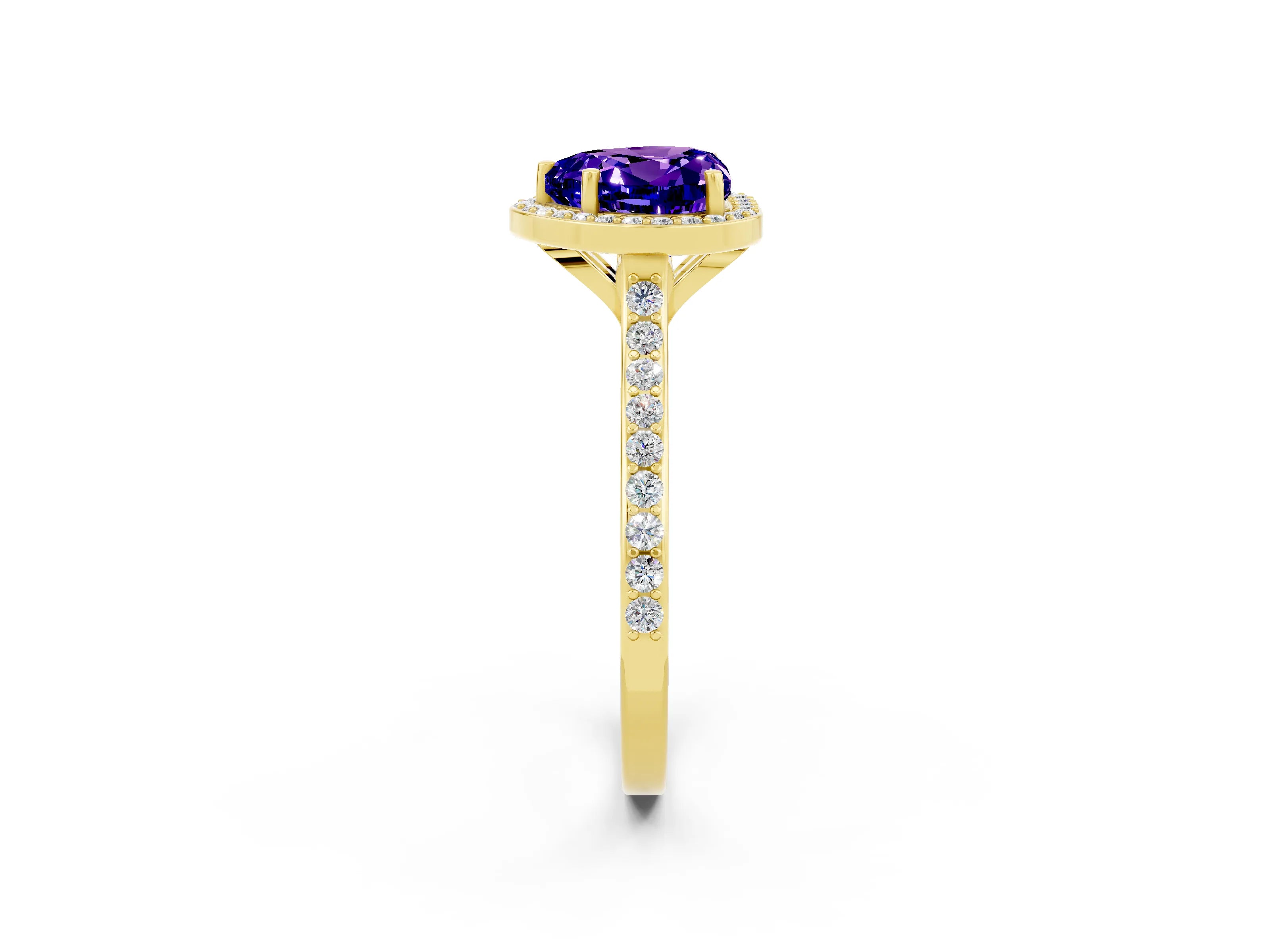 Yellow gold Heart Cut Halo Round Diamond Pavé Band with Four-Prong Setting_2