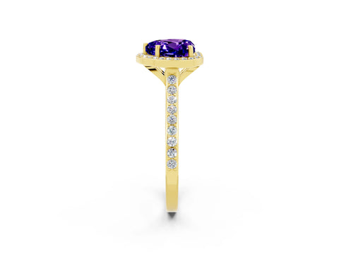 Yellow gold Heart Cut Halo Round Diamond Pavé Band with Four-Prong Setting_2
