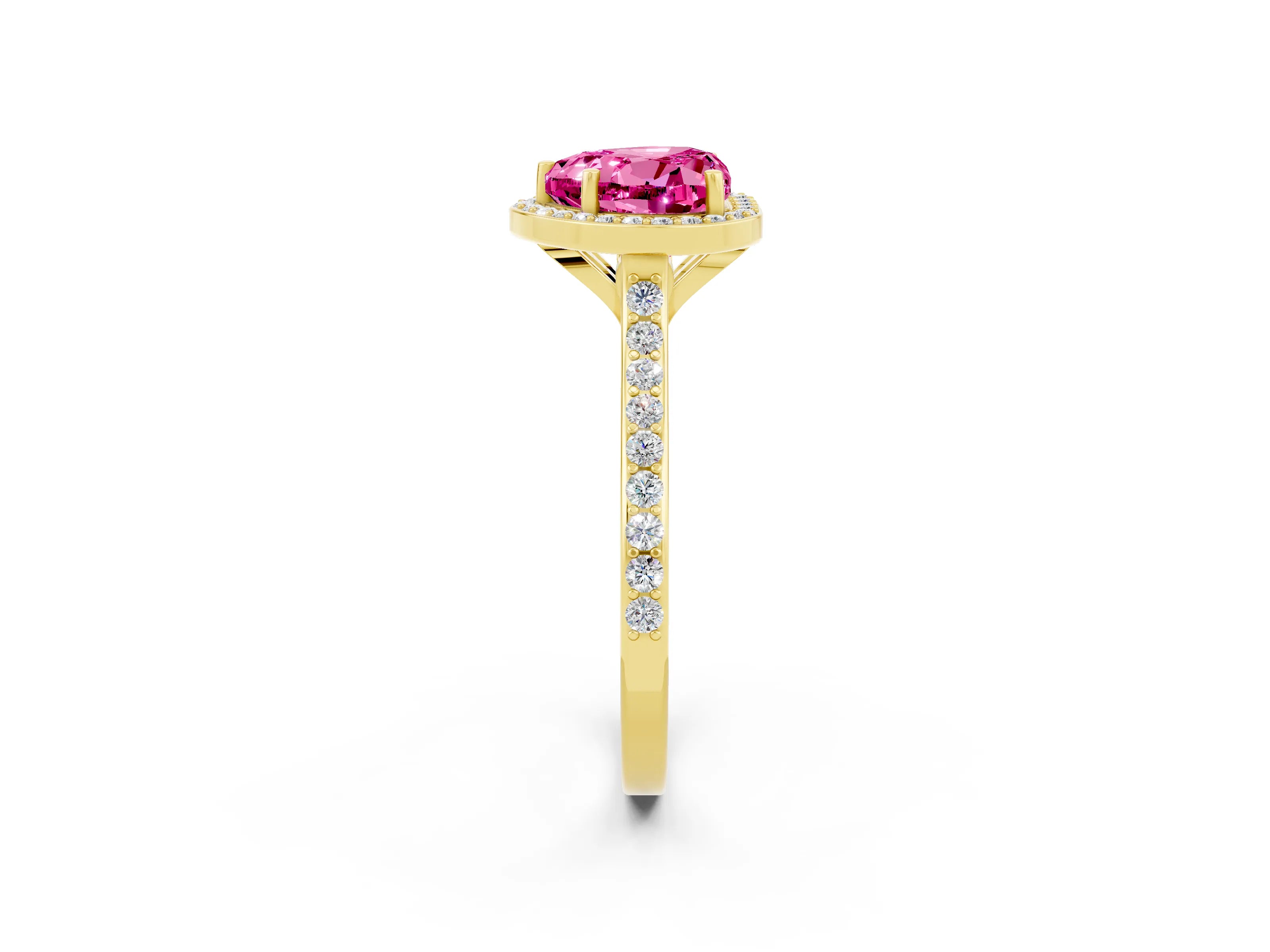 Yellow gold Heart Cut Halo Round Diamond Pavé Band with Four-Prong Setting_2