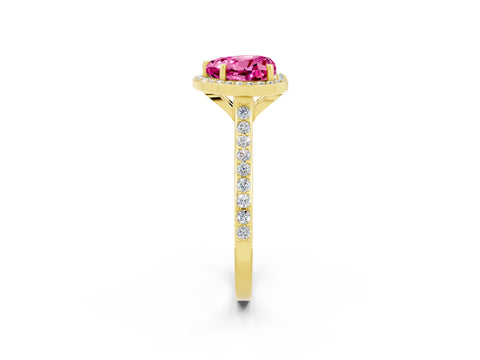 Yellow gold Heart Cut Halo Round Diamond Pavé Band with Four-Prong Setting_2