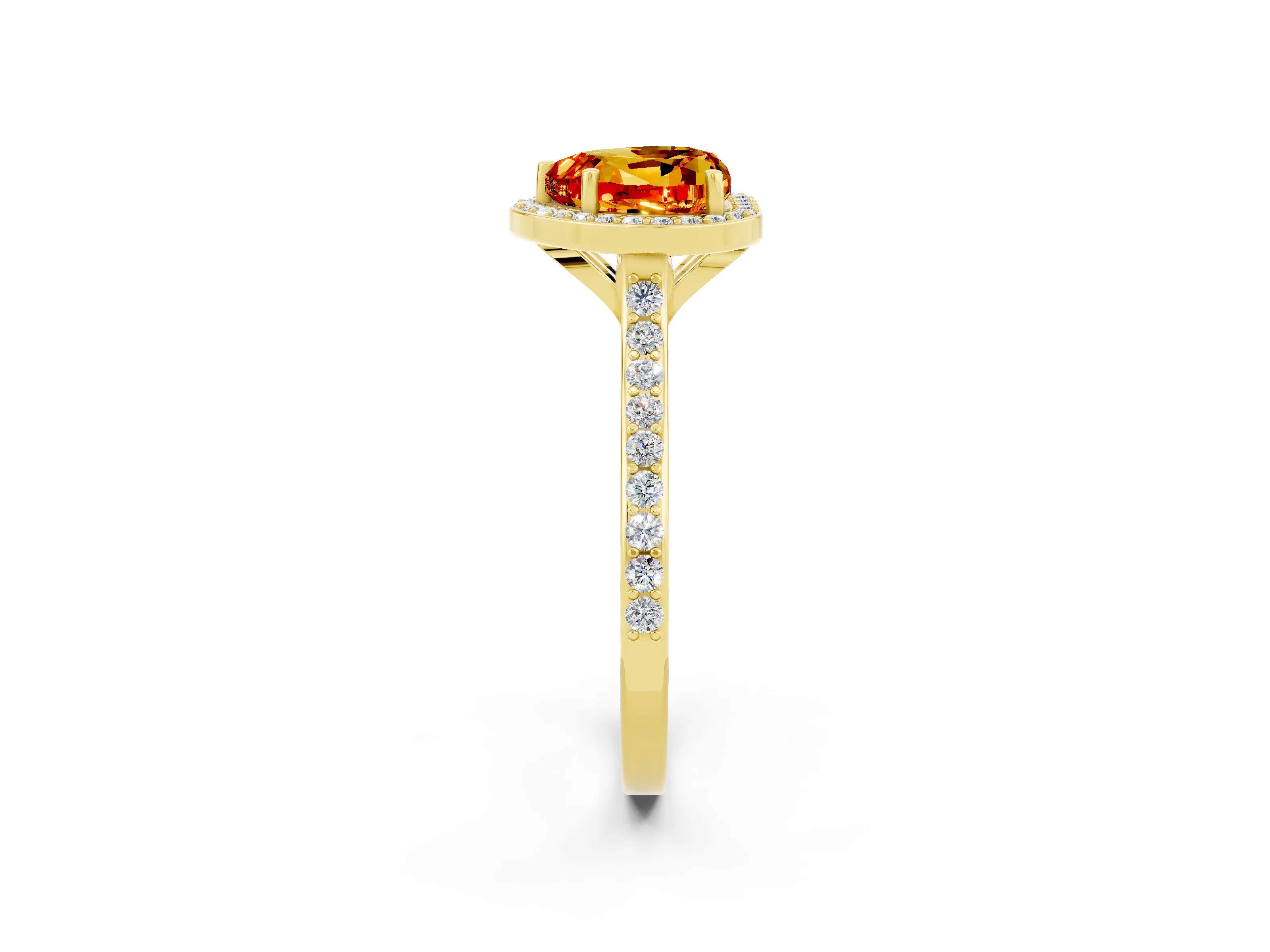 Yellow gold Heart Cut Halo Round Diamond Pavé Band with Four-Prong Setting_2