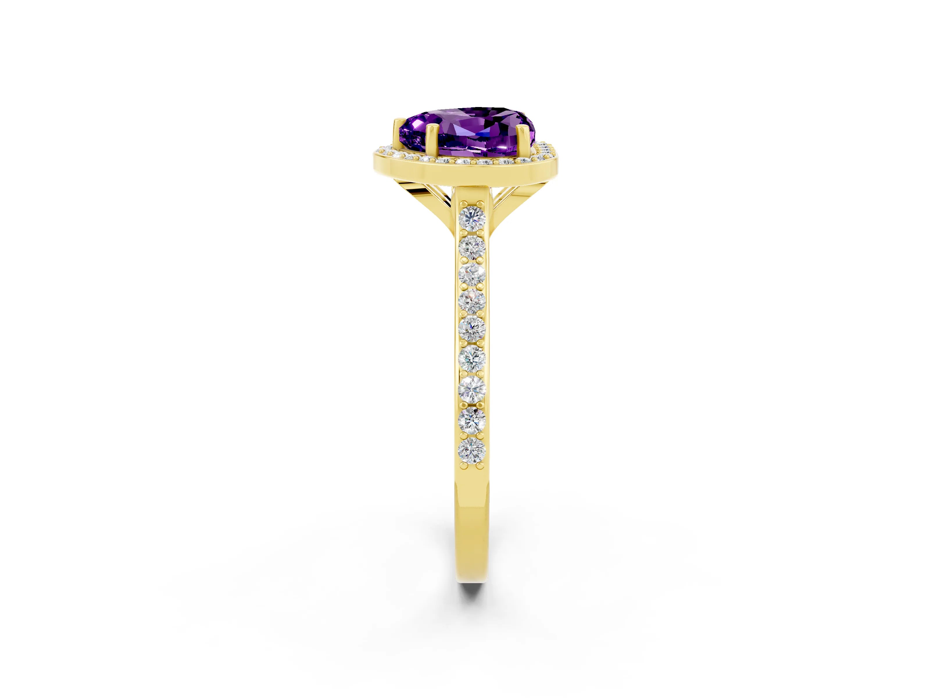 Yellow gold Heart Cut Halo Round Diamond Pavé Band with Four-Prong Setting_2
