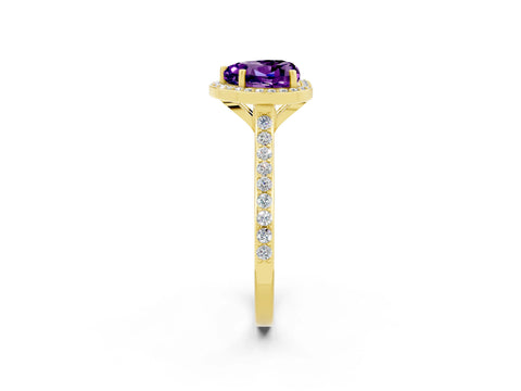 Yellow gold Heart Cut Halo Round Diamond Pavé Band with Four-Prong Setting_2