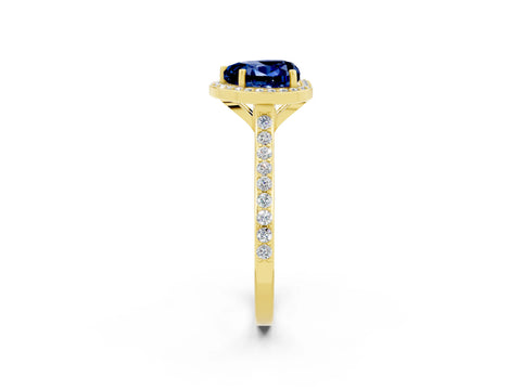 Yellow gold Heart Cut Halo Round Diamond Pavé Band with Four-Prong Setting_2