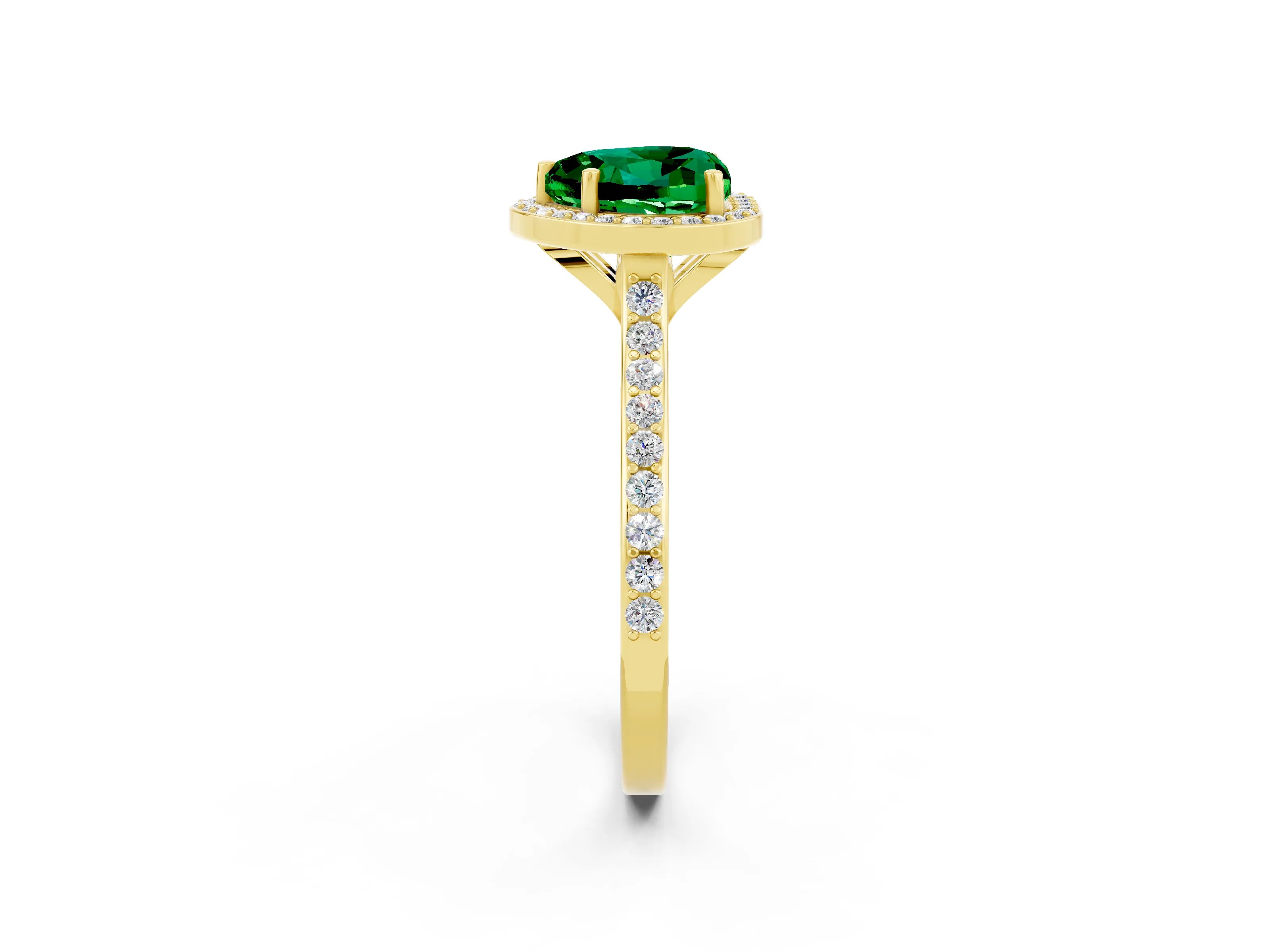 Yellow gold Heart Cut Halo Round Diamond Pavé Band with Four-Prong Setting_2