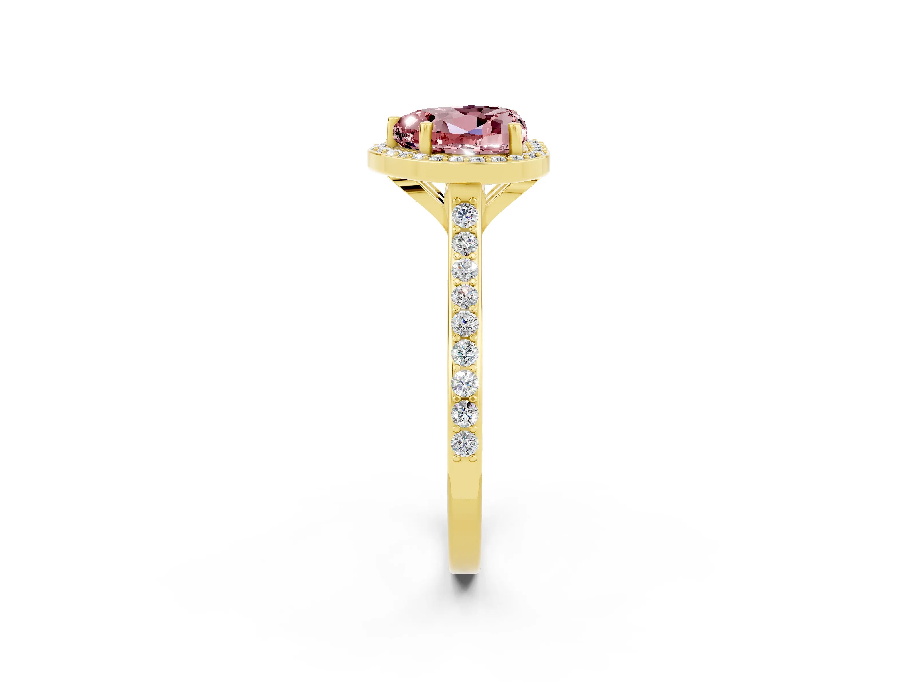 Yellow gold Heart Cut Halo Round Diamond Pavé Band with Four-Prong Setting_2