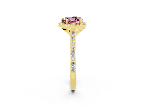 Yellow gold Heart Cut Halo Round Diamond Pavé Band with Four-Prong Setting_2