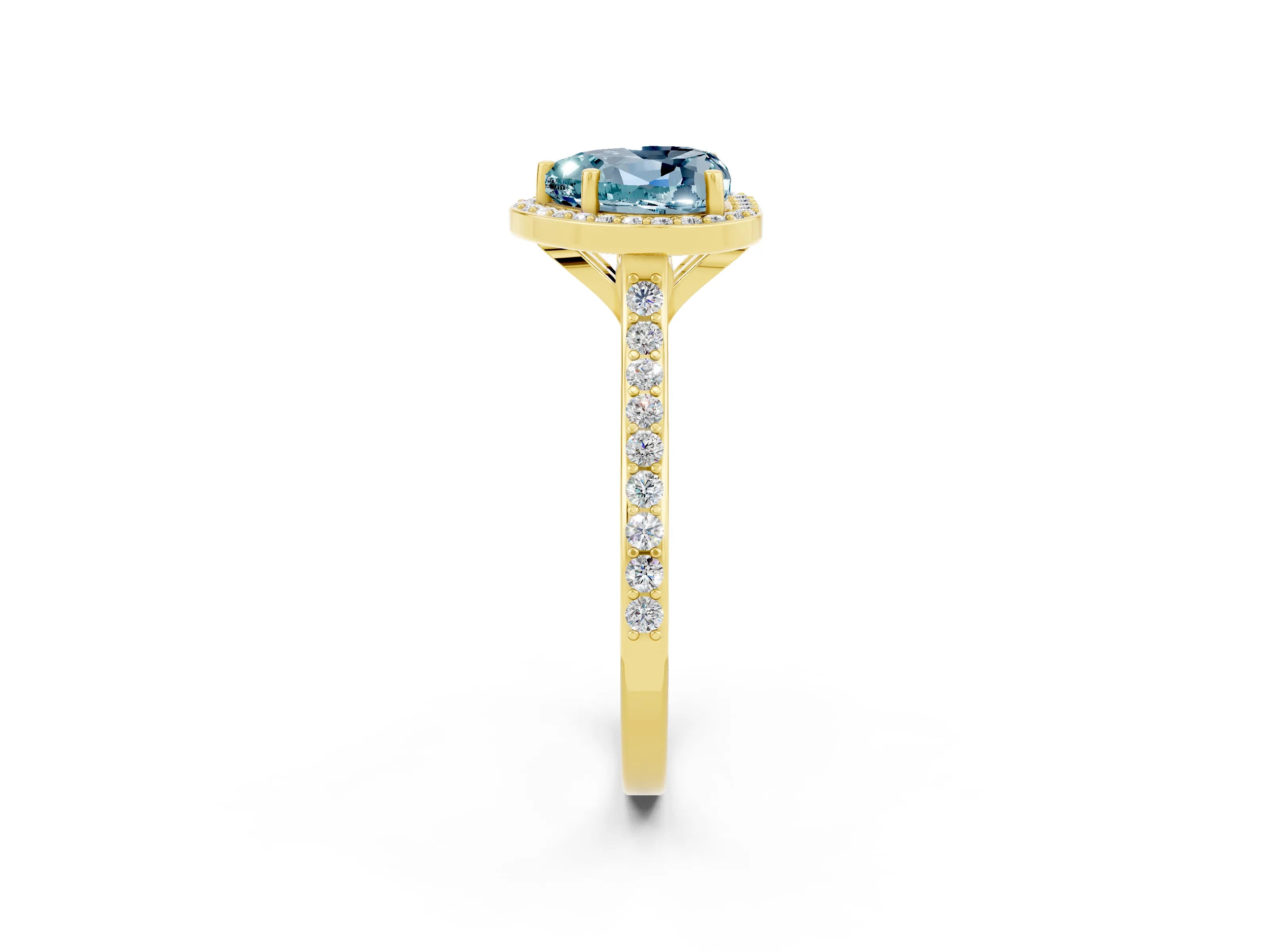 Yellow gold Heart Cut Halo Round Diamond Pavé Band with Four-Prong Setting_2